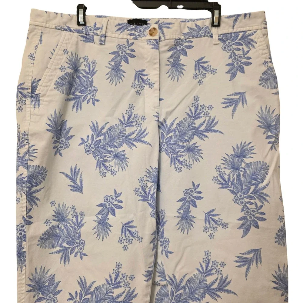 Talbots Relaxed Chino Pants Womens 14 Blue White Tropical Floral Botanical Print - Picture 3 of 8